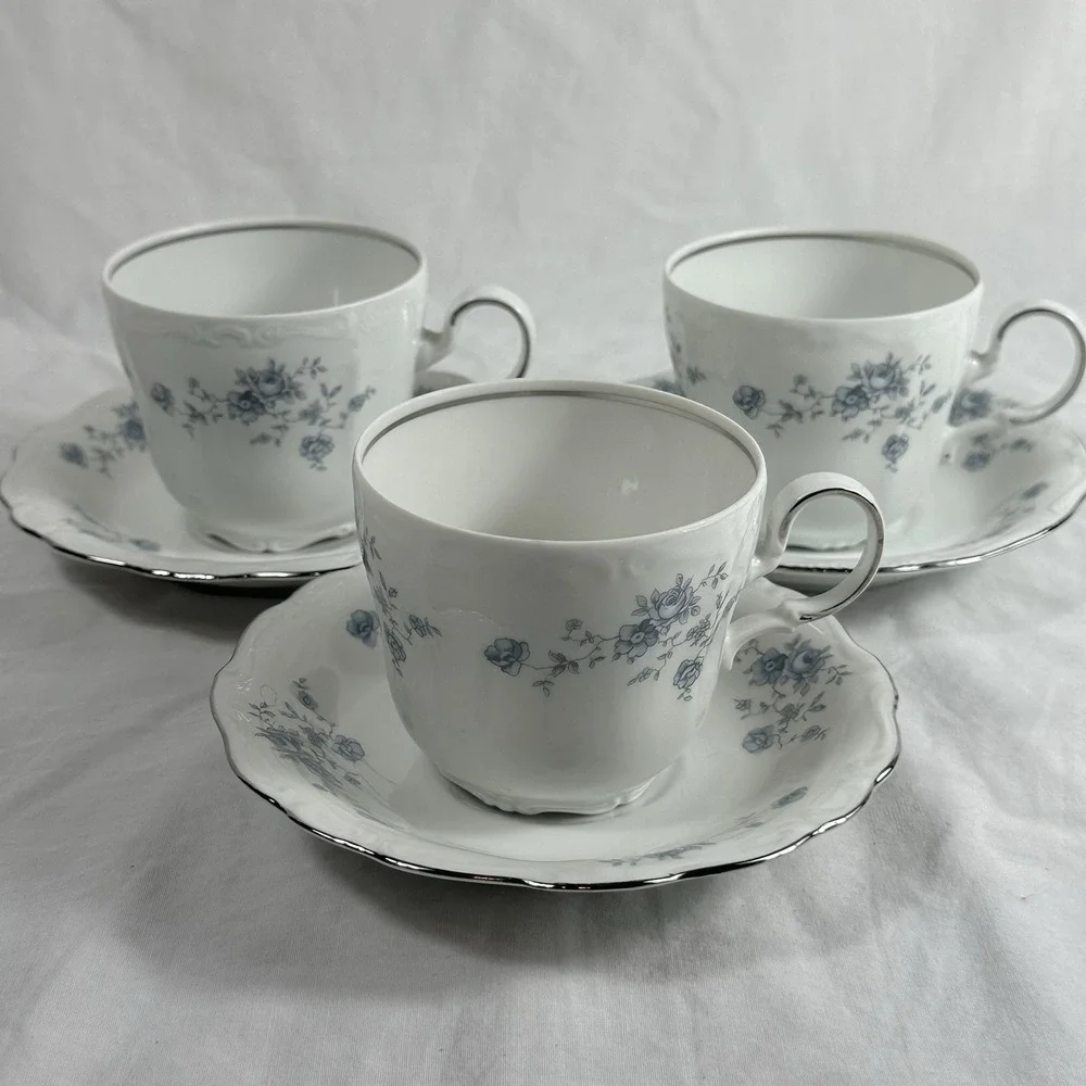 3 Johann Haviland Blue Garland Tea Sets 3 Cups & 3 Saucers Bavaria Germany